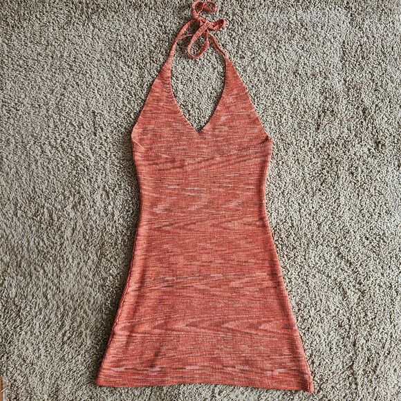 VRG GRL Halter Knit Orange Mini Dress Size S - Picture 5 of 8